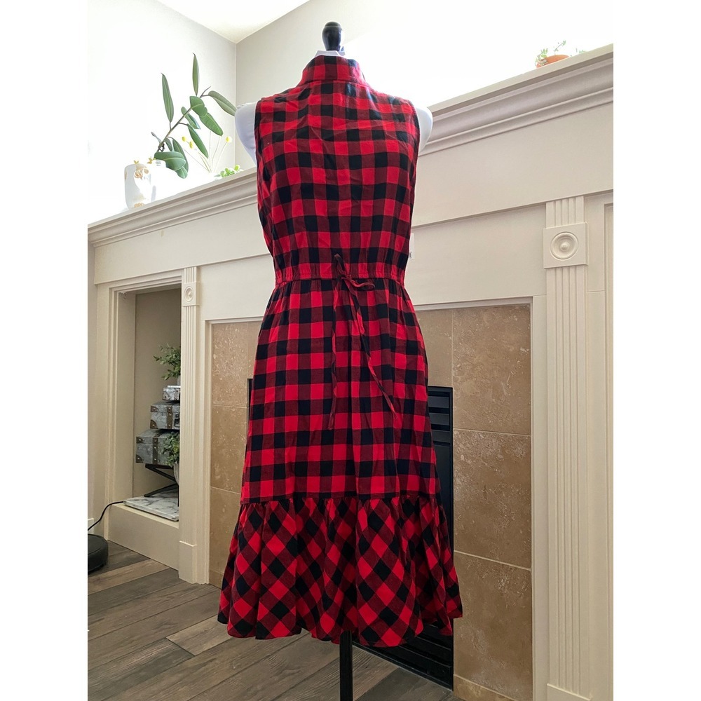 BP. Red Black Buffalo Plaid Sleeveless Mock Neck Midi Dress Large NWT - Picture 5 of 10